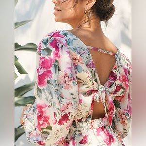 Express Floral Blouse with Pink and Green Accents
